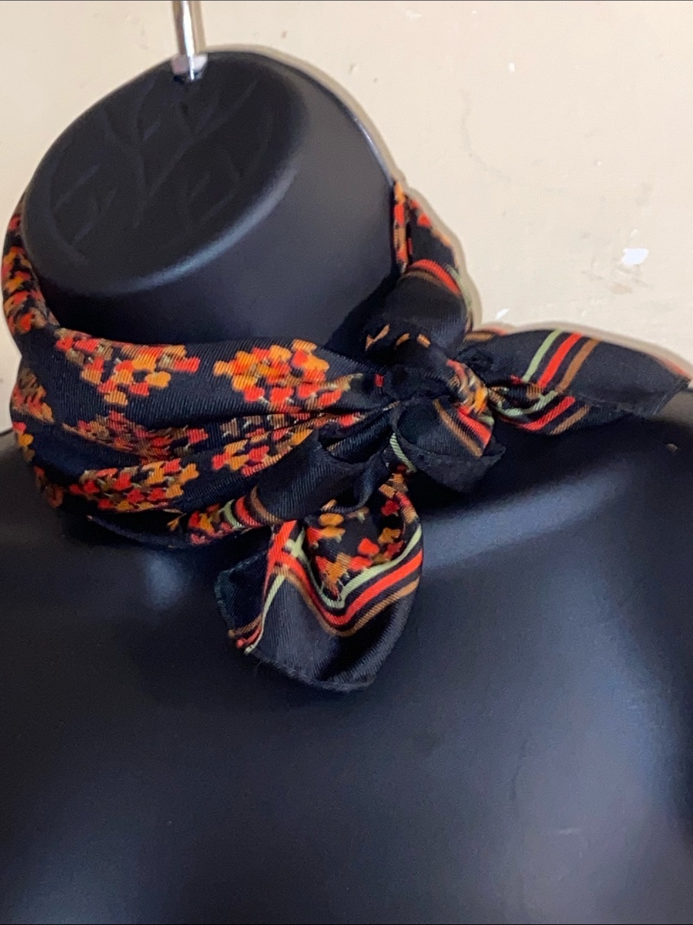 JEAN PIERRE ROBIN SCARF Black Orange Green & Brown Floral